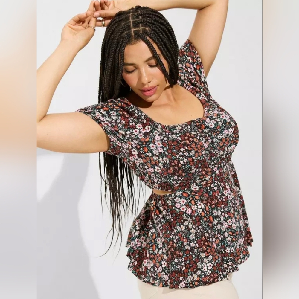 Torrid sz 3 3X Babydoll rayon slub w/ side cutouts top in Harvest Ditsy Floral